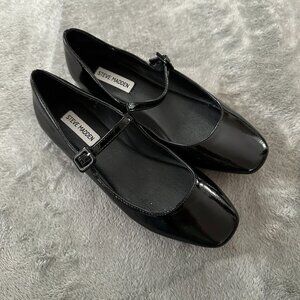 Steve Madden Caddie Mary Jane Strap Shoes Flat Ballet Black Women's 9 Square Toe